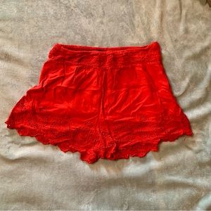 Red Embroidered Shorts
